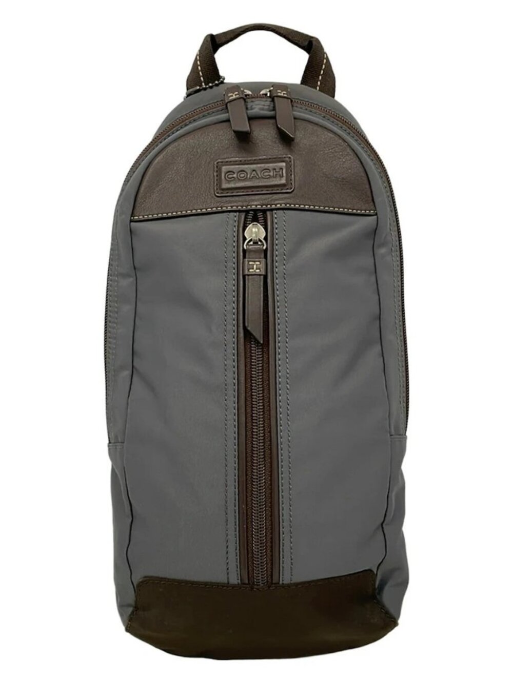 COACH Varick Nylon Sling Pack F70692 Gray Dark Brown Nylon Leather Backpack